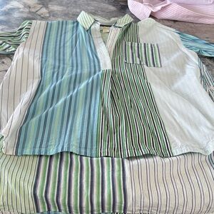 Maeve by Anthropologie Striped Shirt in Light Green, Navy & White